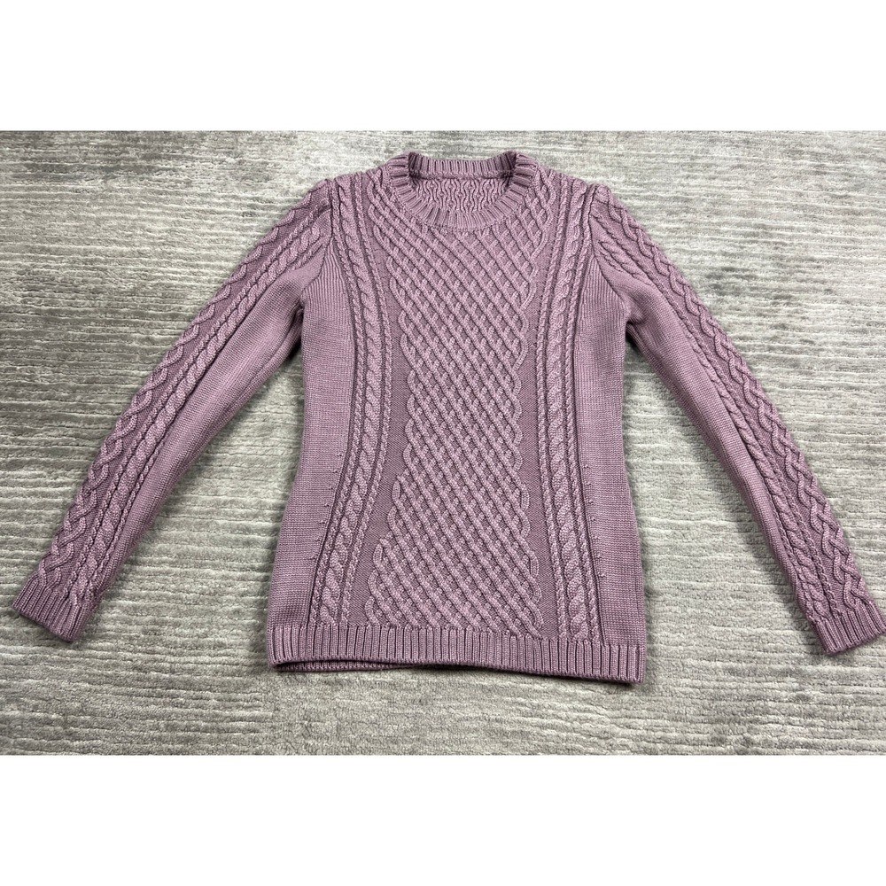 Unbranded Cable Knit Sweater Womens S Mauve Purple Long Sleeve Crew Neck Classic